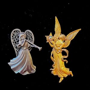 Set of Two JJ Jonette Angel Brooches